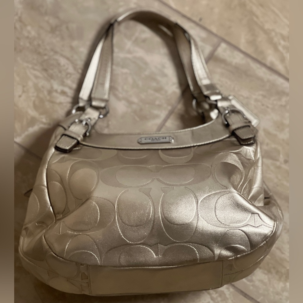 ✨ 2011 (Y2k Style) Coach Signature Metallic Jacquard Hobo Shoulder Bag ✨
